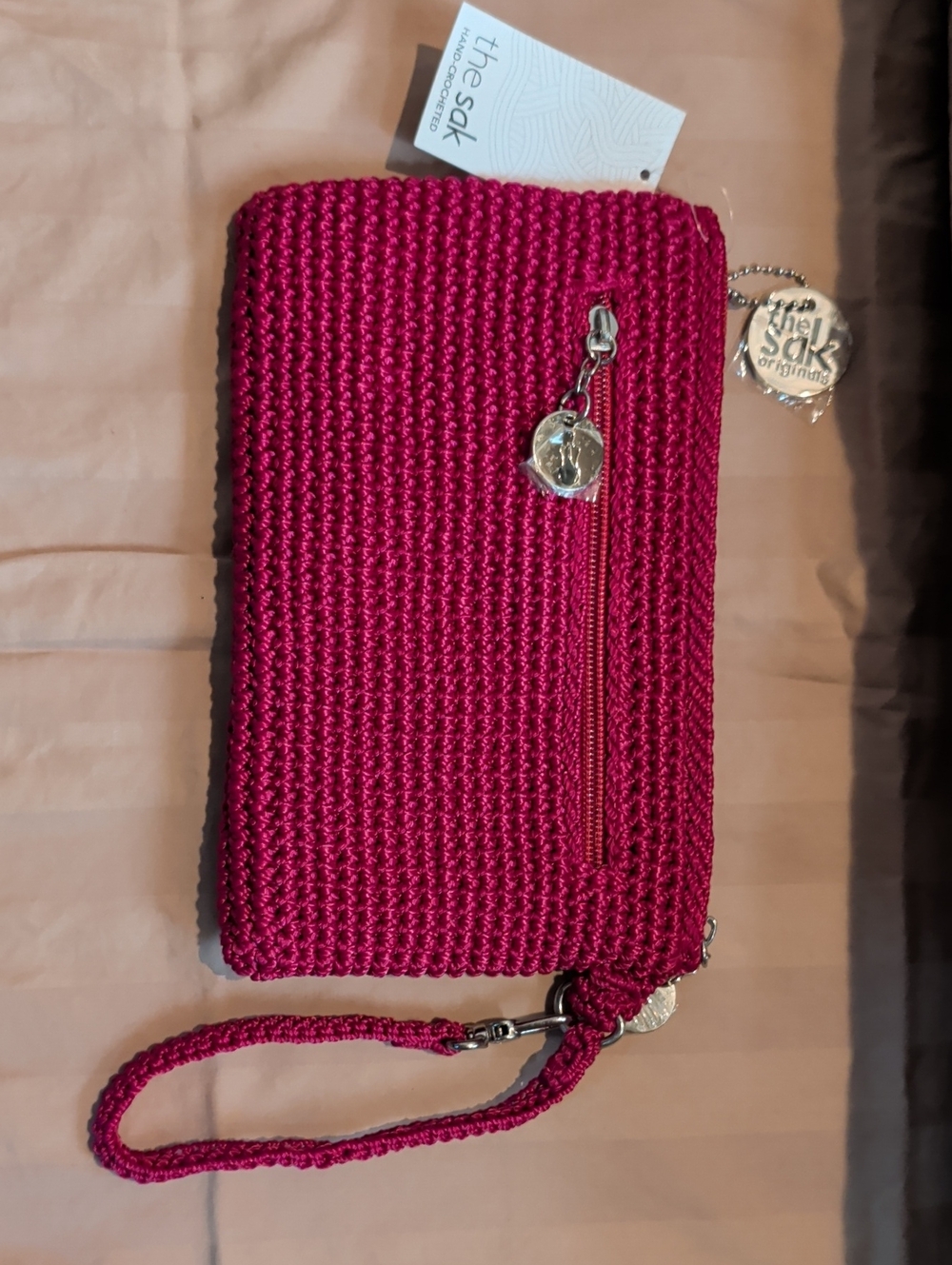 The Sak Rose Pink Crochet Wristlet Clutch